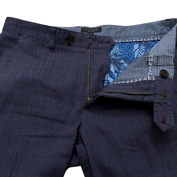 Ted Baker Dress Pants Mens Size 32R Linen Blend Stretch Flat Front Blue - Picture 3 of 6